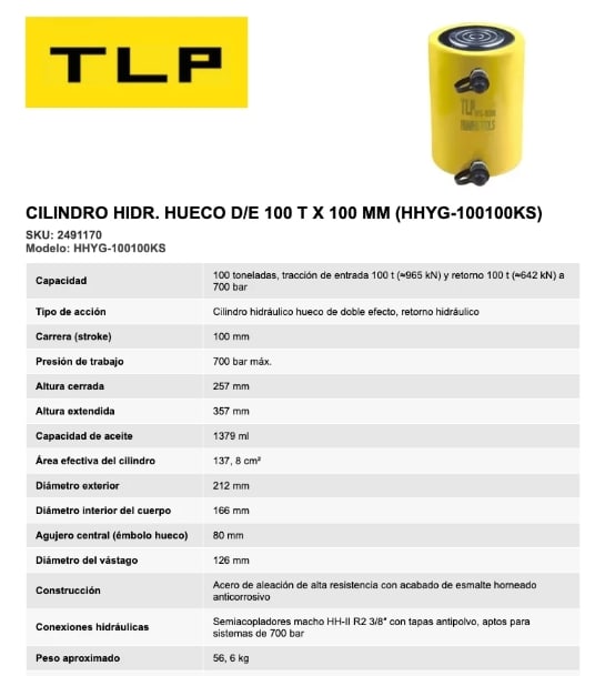 CILINDRO HIDRAULICO HUECO  DE 100T X 100MM DE CARRERA DOBLE EFECTO (HHYG-100100KS)6