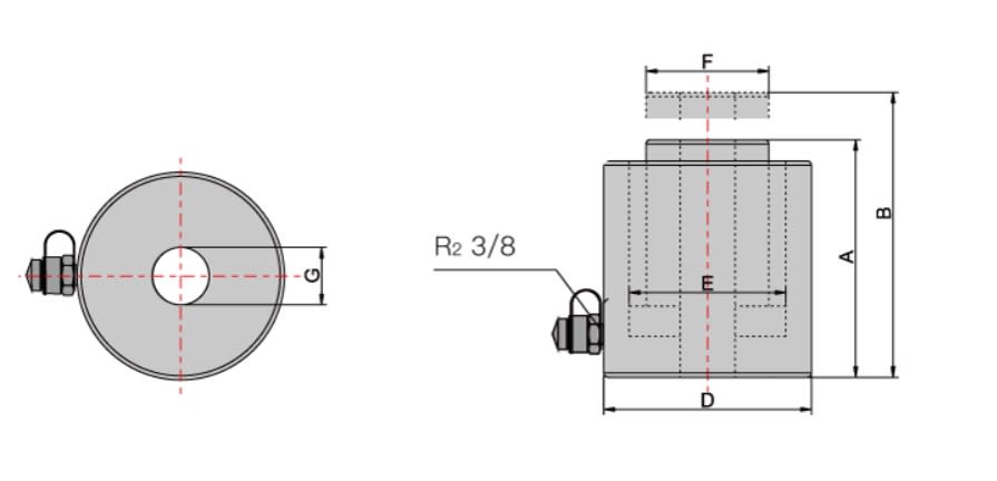 Cilindro Hidráulico Hueco 60T X 100mm SIMPLE EFECTO (HHYG-60100K)5