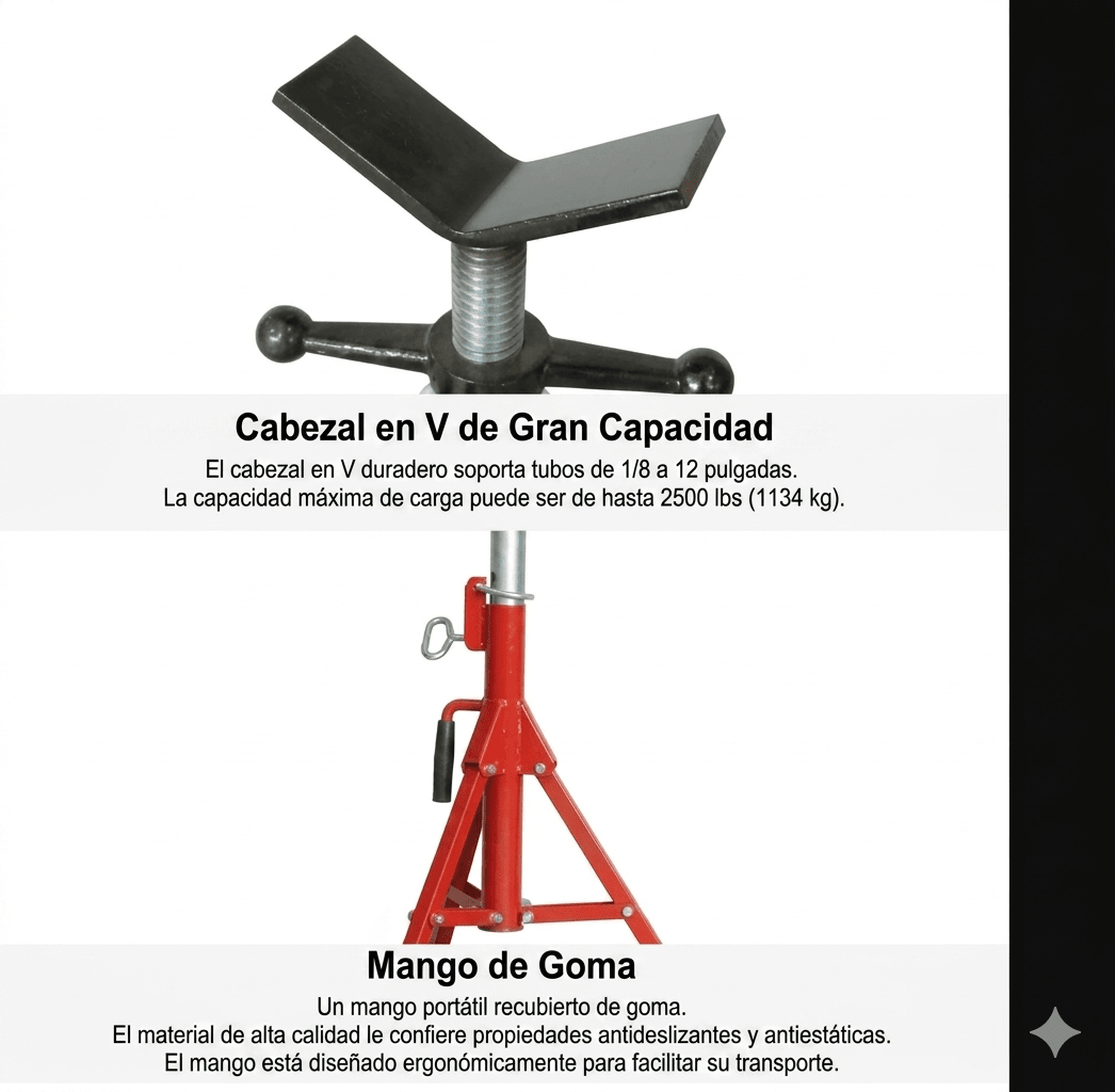SOPORTE DE TUBERIA PLEGABLE CON CABEZAL EN V, CAPACIDAD 1/8'' A 12''  VJ-99 (1107)3