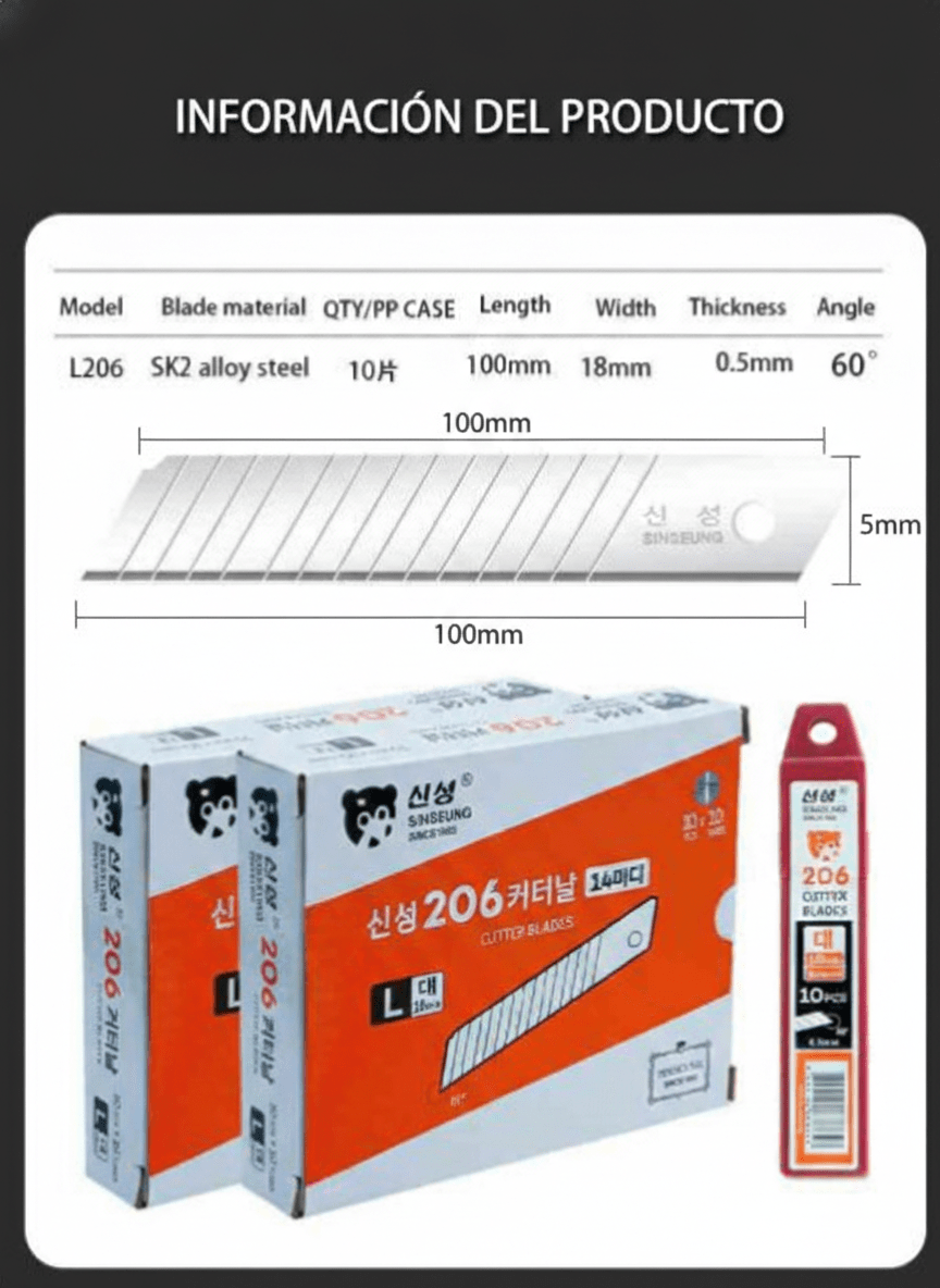 PEPUESTOS CUTTER 60° DE 18 MM PACK 10UN, L206 SINSEUNG KOREA5
