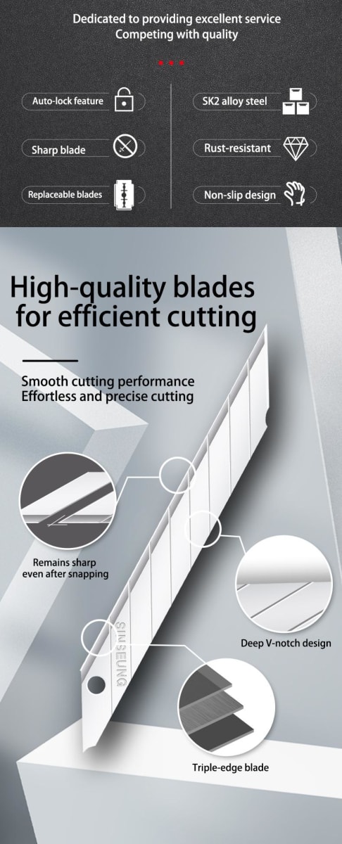 REPUESTOS CUCHILLO CORTANTE CUTTER 30° DE 9 MM PACK 10 UNIDADES, SINSEUNG KOREA5