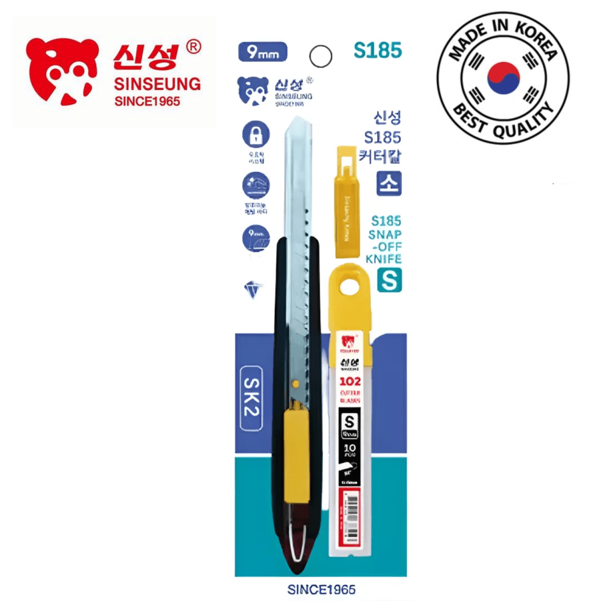 SET CUCHILLO CORTANTE CUTTER  DE 9 MM + 10 REPUESTOS S185, SINSEUNG KOREA1