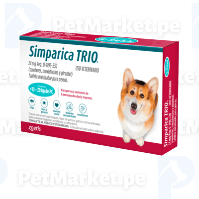 Simparica Trio 10 - 20 kg Antipulgas y Antiparasitario