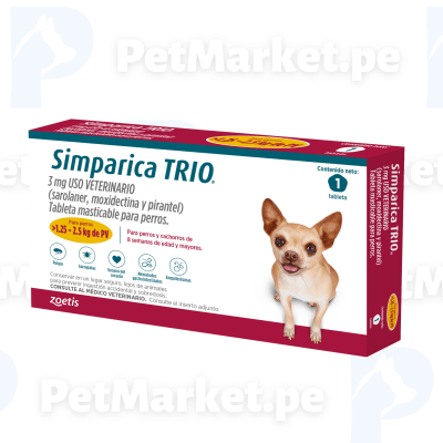 Simparica Trio 1.3-2.5kg Antipulgas y Antiparasitario