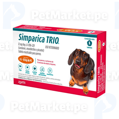 Simparica Trio 5 -10 kg Antipulgas y Antiparasitario