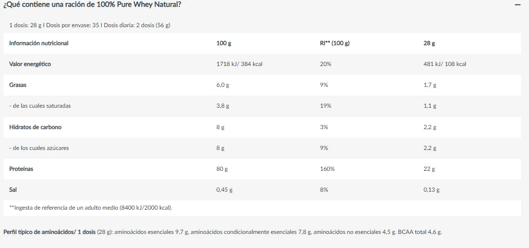PROTEÍNA PURE WHEY 1000 g (sin sabor)2