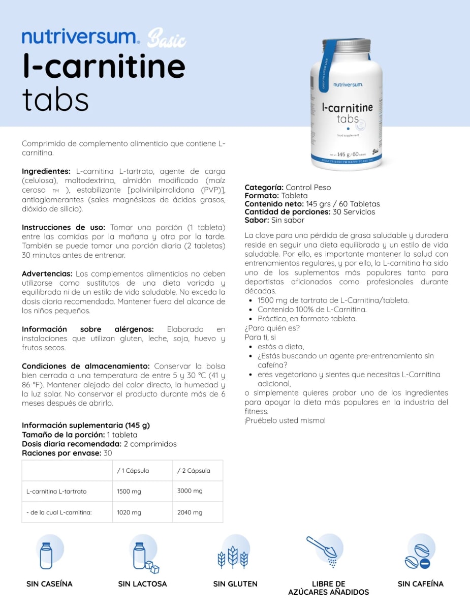 L-CARNITINE 60 TABS| Quemador de Grasa2