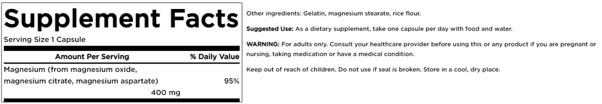TRIPLE MAGNESIUM COMPLEX 100 Cápsulas 400 mg c/u2