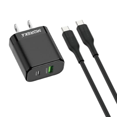 Cargador 40W Moreka AC110 2 puertos PD20W y QC 3.0 20W Cable tipo C - C 1M