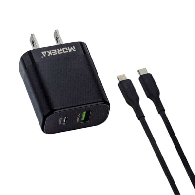 Cargador 40W Moreka AC111 2 puertos PD20W y QC 3.0 20W Cable C-IP 1M12