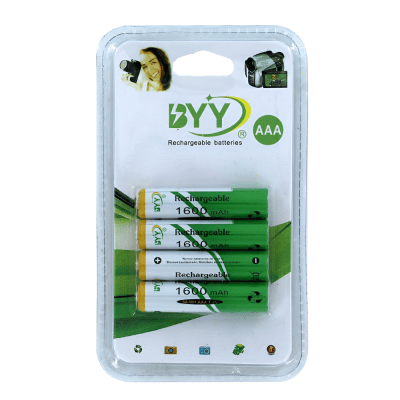 Paquete de 4 Pilas Baterías Recargables  Aaa 1.2V 1600 mAh hasta 1100 ciclos BYY NH07-141