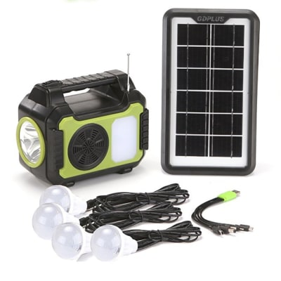 Mini Sistema Solar Radio FM 4 Focos Linterna Power Bank MOR-80729