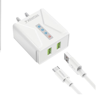Cargador Moreka N0431  2.4A 2 USB incluye Cable Micro USB 1M7