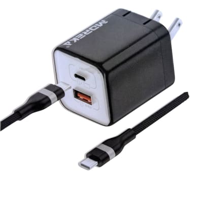 Cargador 35W GaN 5V- 3.1A puertos PD35W max & QC3.0 18W max Clavija plegable Moreka DHJ39 Cable tipo C