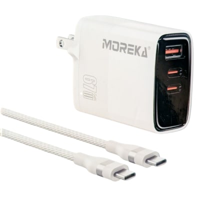 Cargador 67W GaN 5V- 3A 3 Puertos C1 C2 cable tipo C Moreka DHJ411