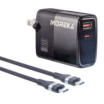 Cargador 35W GaN 5V- 3A 2 Puertos PD 35W max QC3.1 cable tipo C Moreka DHJ42