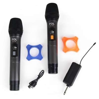 Paquete de dos Micrófonos Inalámbricos con Transmisor conector 6.3mm FOL FH-2891