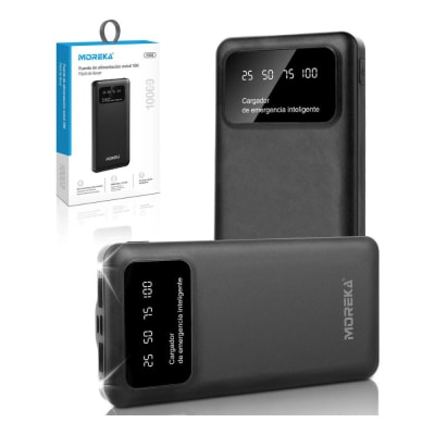 Power Bank Moreka K101 10000mAh 37Wh Puertos de Salida 2 USB + Entrada y Salida Tipo C Pantalla LED Linterna Carga Rápida