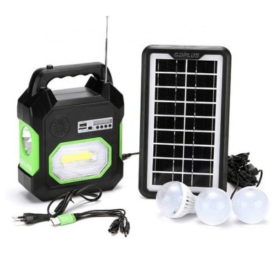 Mini Sistema Solar Radio FM 3 Focos Linterna Power Bank MOR-151