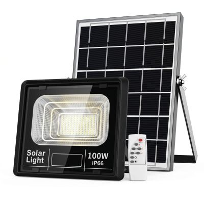 Lámpara Solar 100W MS-100W para Exterior Ilumina Toda la Noche sin Cableado Control Remoto IP66 Resistente a Lluvia y Polvo Ahorro Energético para Jardín o Garaje