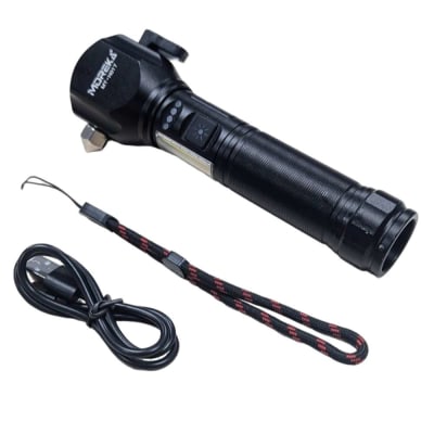 Linterna tactica metalica recargable rompe vidrios iman 7 modos diferentes de luz led Moreka MT-H0171