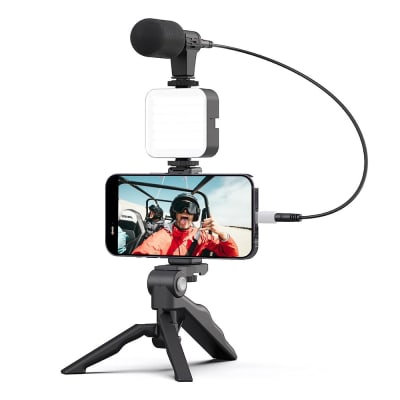 Soporte Celular Videoblog Tripie Con Luz Led Micrófono1