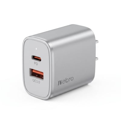 Cargador Doble Puerto Nebro VGA-026 20W PD + QC3.0 USB-C y USB-A Carga Rápida Simultánea