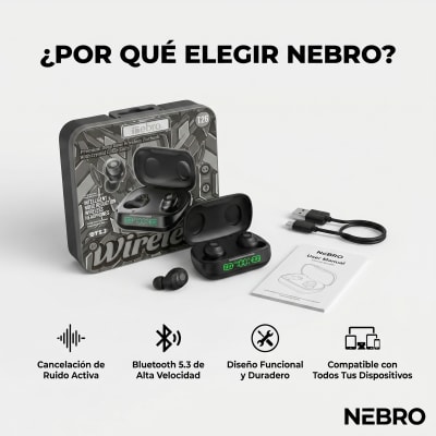 Audífonos Bluetooth NEBRO WET26 Bluetooth 53 Cancela Ruido1