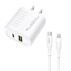 Turbo Cargador Moreka AC107 40W 2 salidas USB y C Cable tipo IP 1M