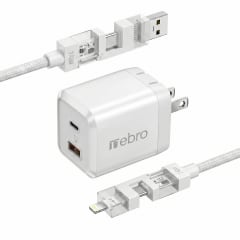 CARGADOR NEBRO TRENZADO VGA-206 70W GaN CUBO  CON SALIDA C Y USB- CABLE 4 EN 1 TRASPARENTE