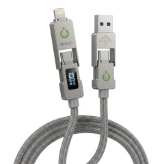CABLE TRENZADO DE CARGA Y DATOS WD-315 240W  4 en 1  1.2MTS  DISPLAY INTELIGENTE RGB