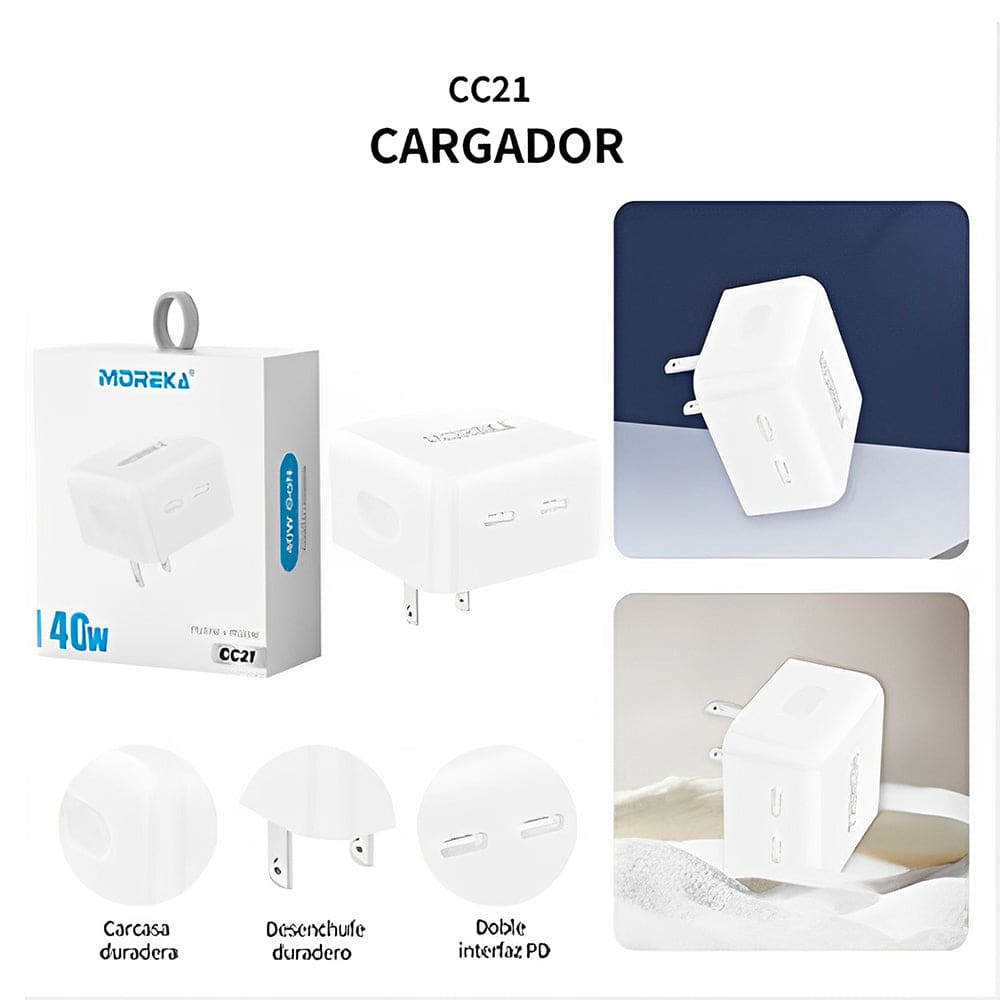 Cargador 40W Moreka CC21 Carga Rapída Doble USB2