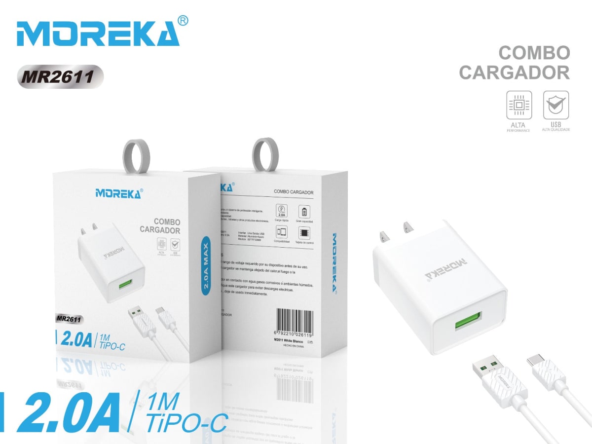 Cargador Moreka MR2611  2.0A Usb Cable Tipo C2