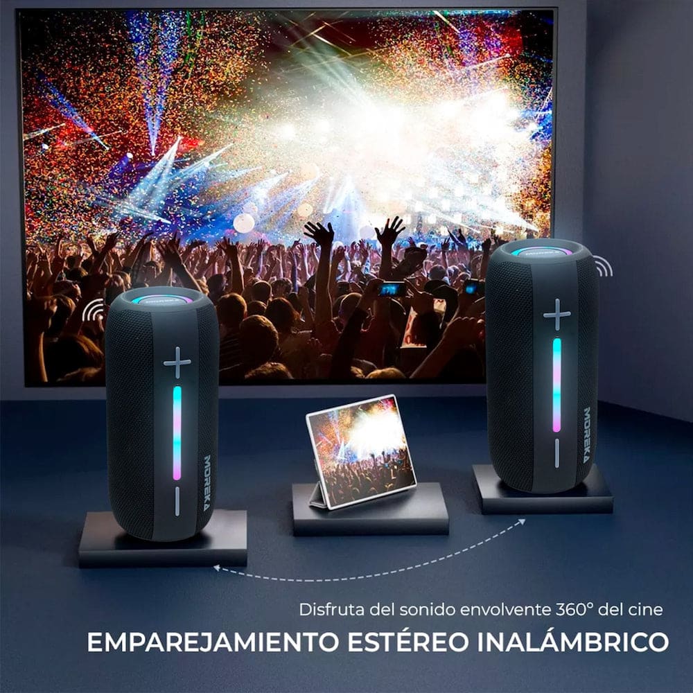 Bocina Bluetooth Moreka 373 Resistente al agua IPX6, Radio FM, USB, Micro SD2