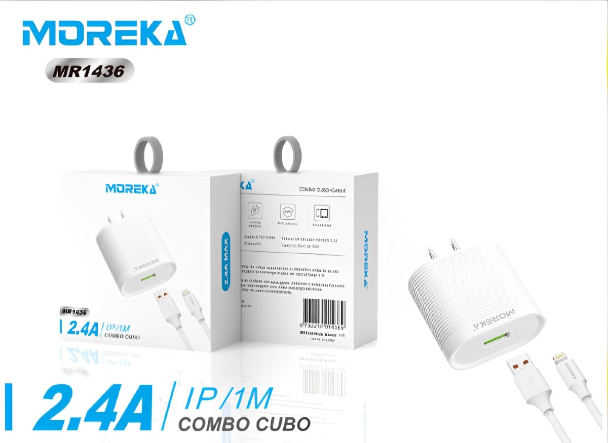 Cargador Moreka MR1436 Ligthning 2.4A Incluye Cable IP 1M2