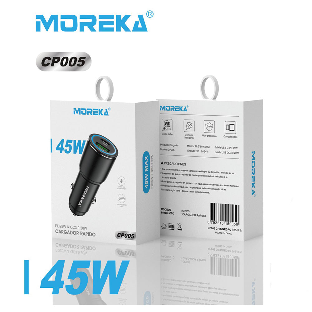 Cargador De Carro Moreka CP005 Plug In 45W USB y Tipo C2