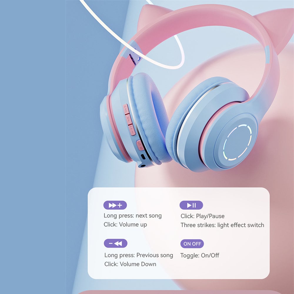 Diadema Gato Bluetooth inalámbrico Baja latencia larga duración RGB ST89M3