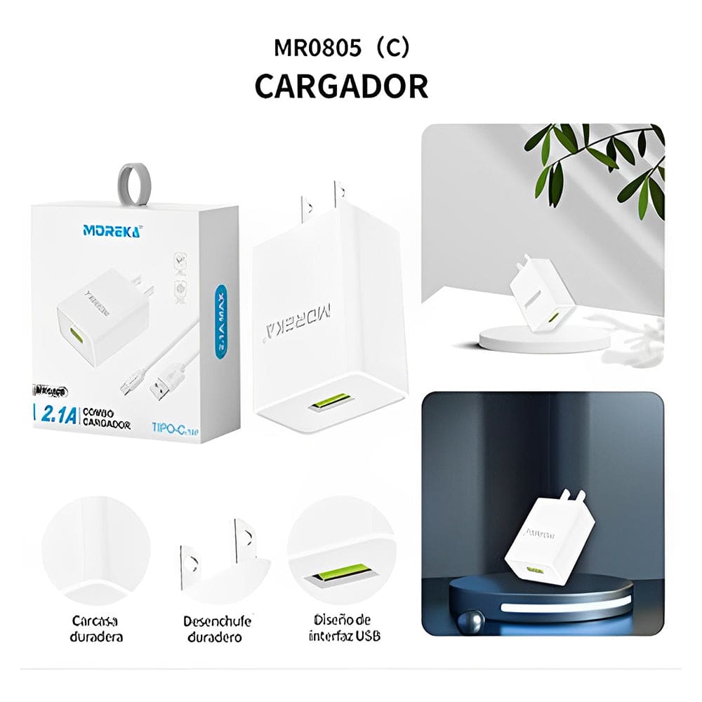 Cargador 2.1A Moreka MR2805  Incluye Cable C 1M6