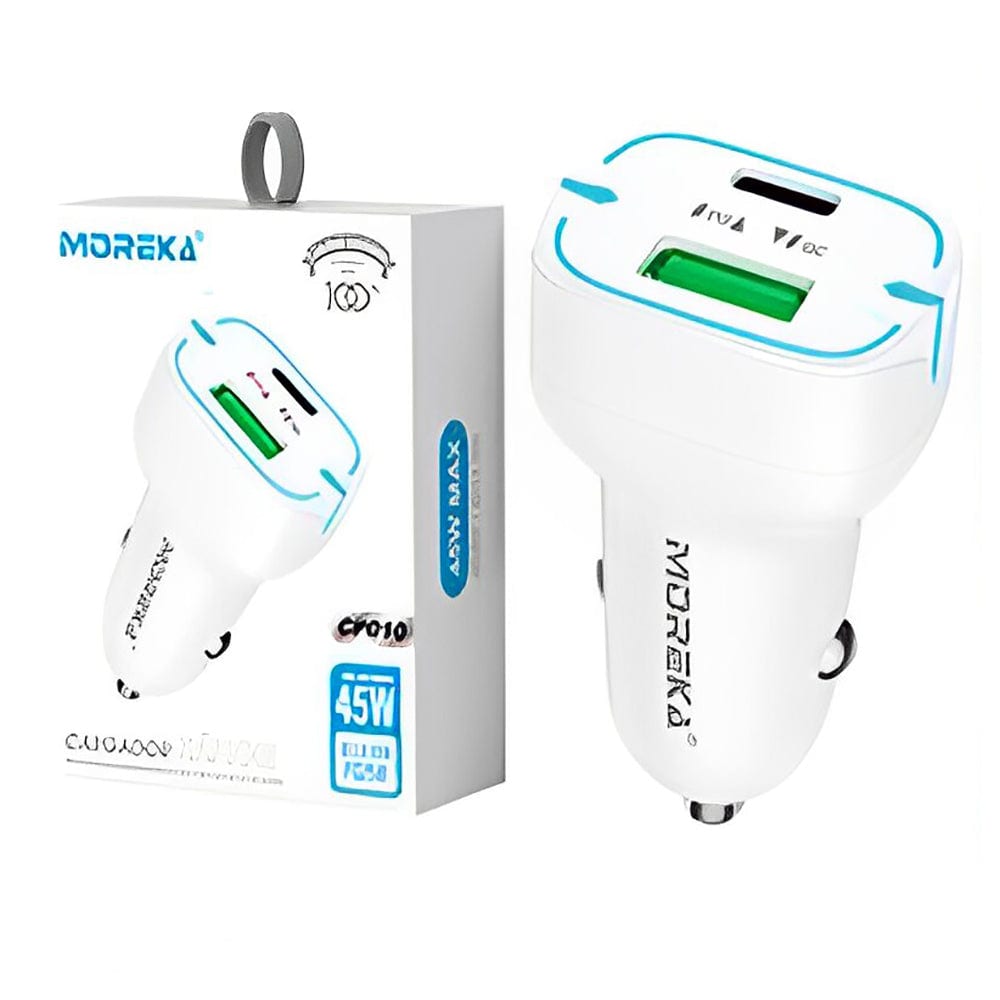 Cargador De Carro Moreka CP010 PlugIn 45W puertos USB y C2