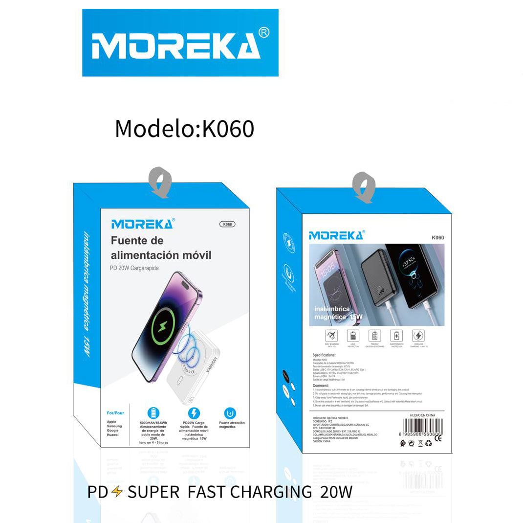 Powerbank Moreka K060 5000 mAh Carga Rápida 20W inalámbrica4