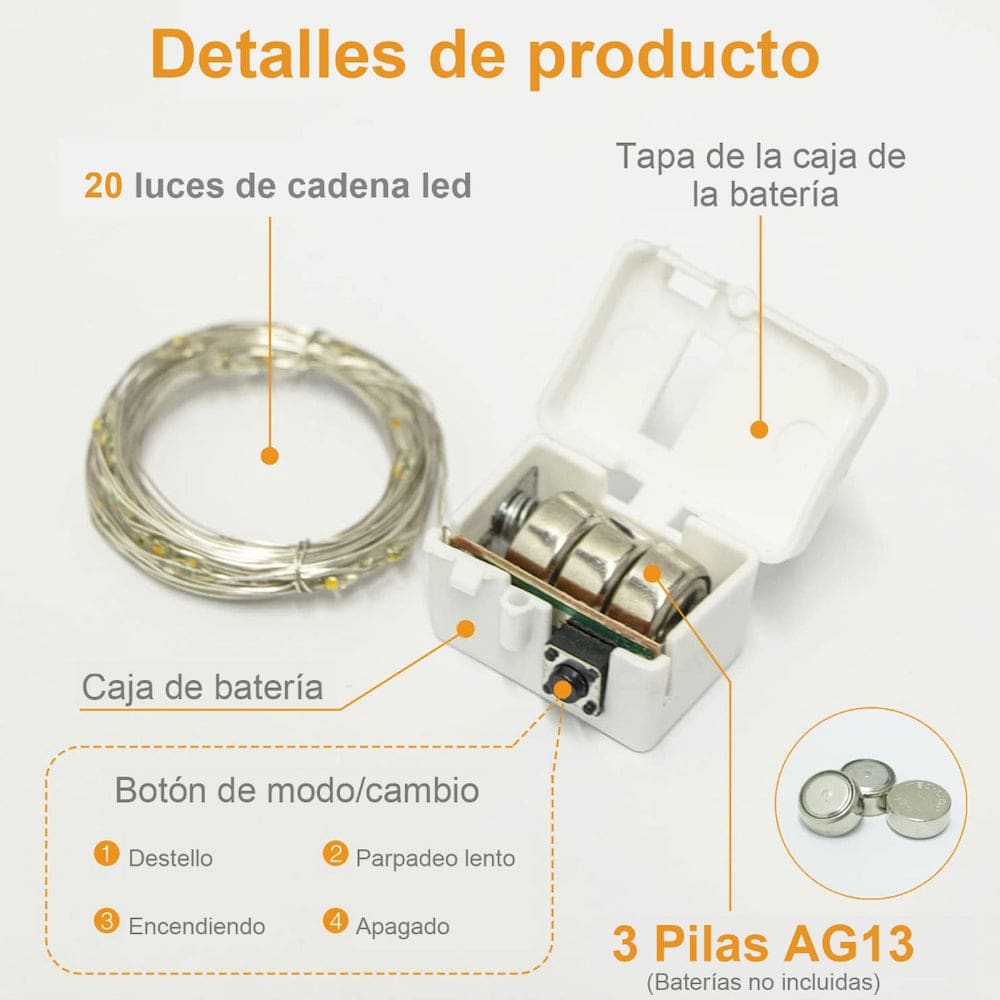 10pcs Guirnalda Luces Hadas 20 Leds 2mts Decorativas Navidad incluye Pilas3