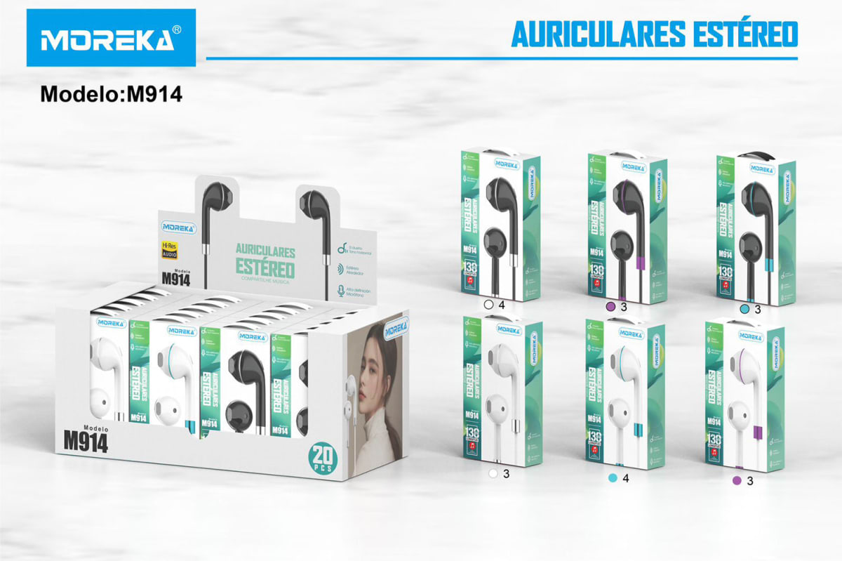 Paquete de 20 Audífonos Alámbrico 3.5 Moreka M-914, Manos Libres2