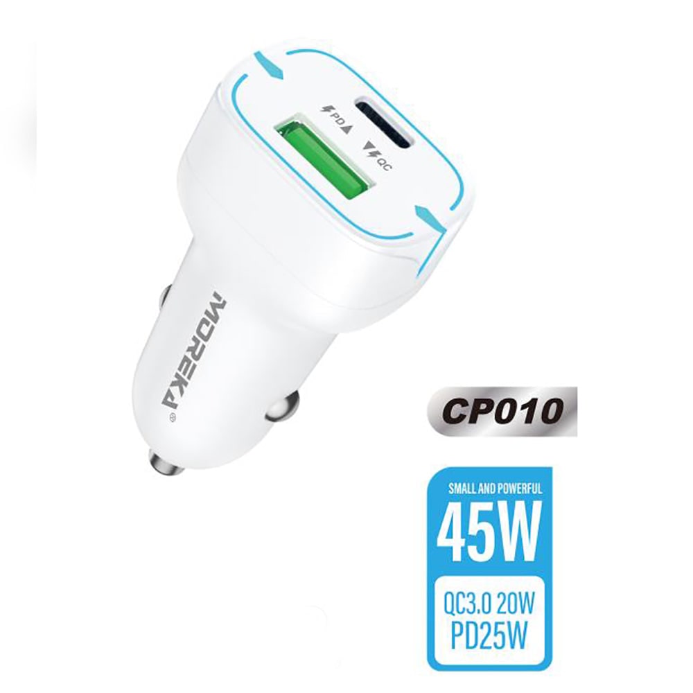 Cargador De Carro Moreka CP010 PlugIn 45W puertos USB y C3