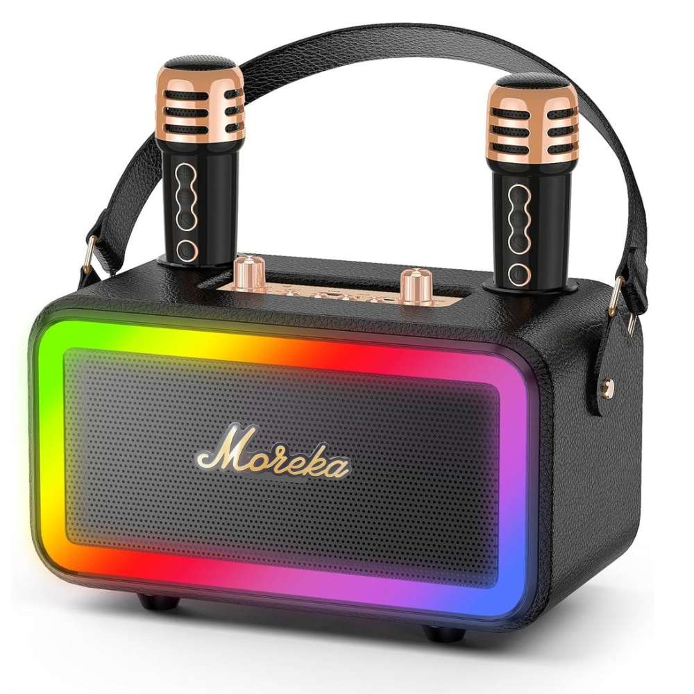 Bocina Karaoke Bluetooth  FM dual microfonos RGB Moreka 393+1
