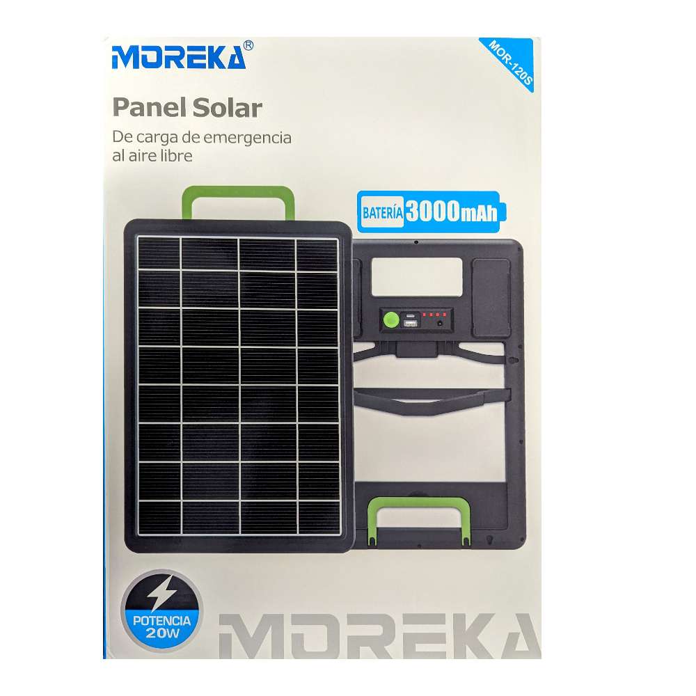 Panel Solar y bateria Moreka MOR-120S 20W 3000 mAh Para Exteriores4