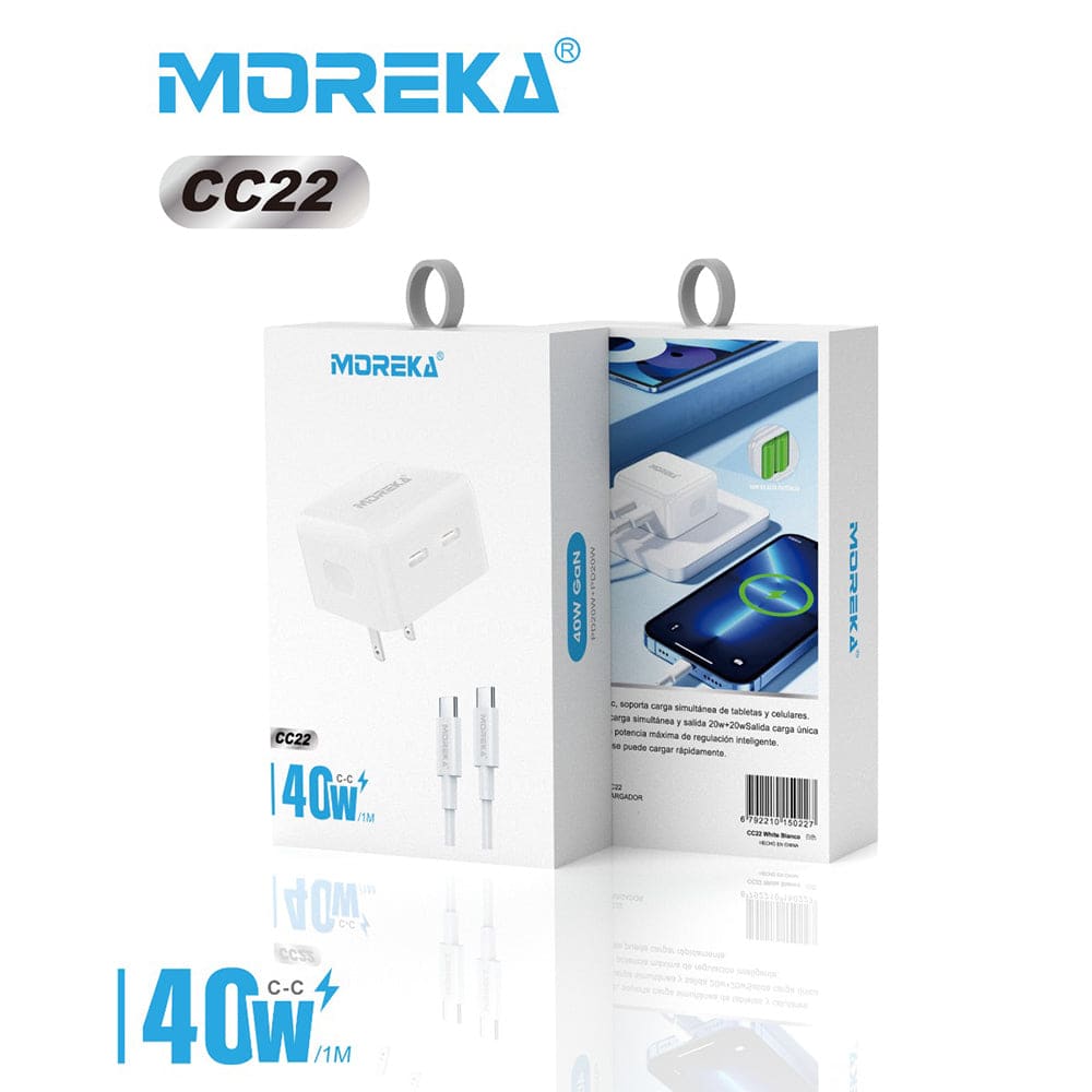 Turbo Cargador 40W Moreka CC22 doble puerto C Cable tipo C 1M4