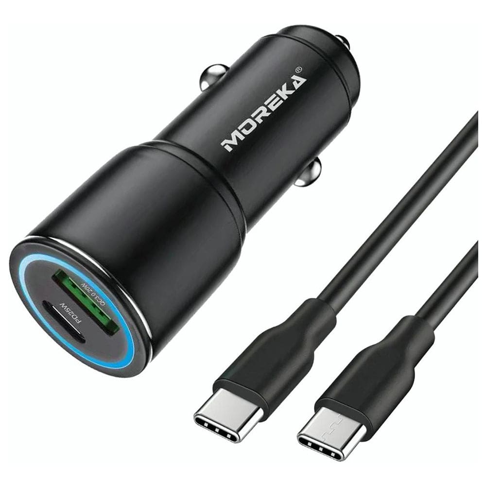 Turbo Cargador De Carro 45W  2 PD25W, QC3.0 20W  Cable 1M Moreka CP00684