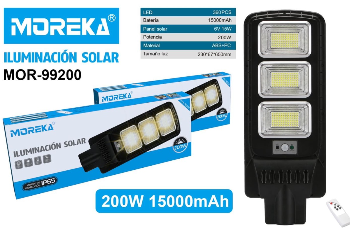 Luminaria Suburbana Alumbrado Publico Solar 200W con Sensor Movimiento GD-992005