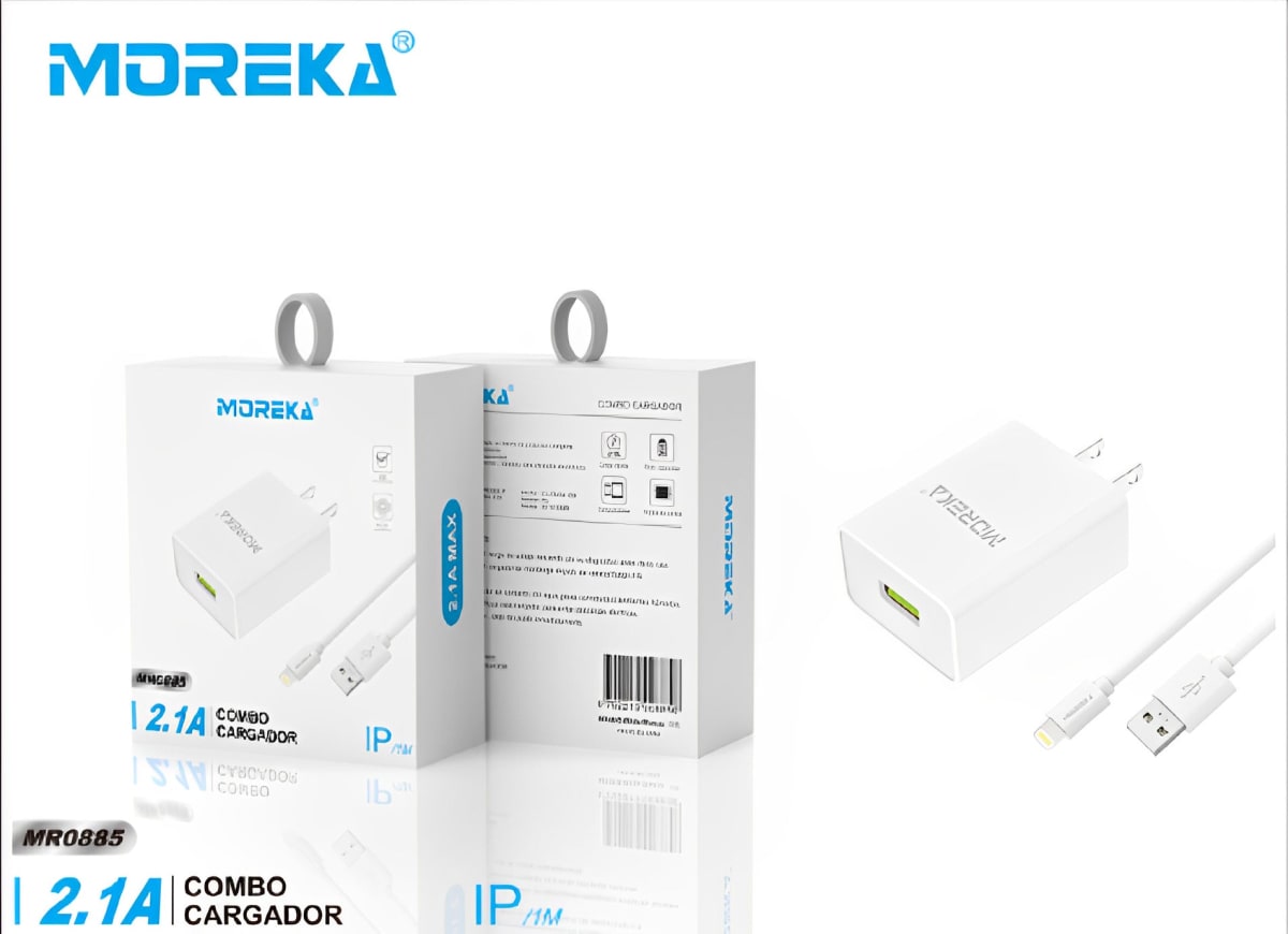 Cargador 2.1A Moreka MR2885 Ligthning 2.1A Cable tipo IP 1M5