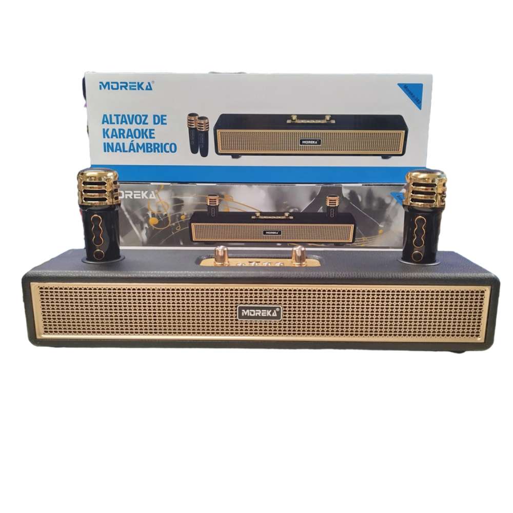 Bocina Karaoke Bluetooth  FM dual microfonos retro Moreka 3826